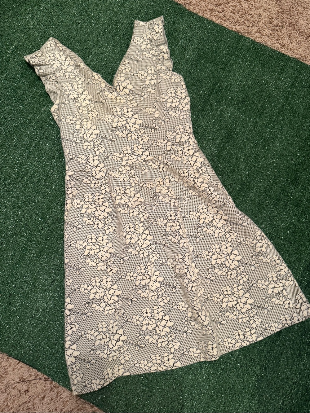 Anthropologie Tabitha Floral V-Neck Mini Dress in Light Green and Cream